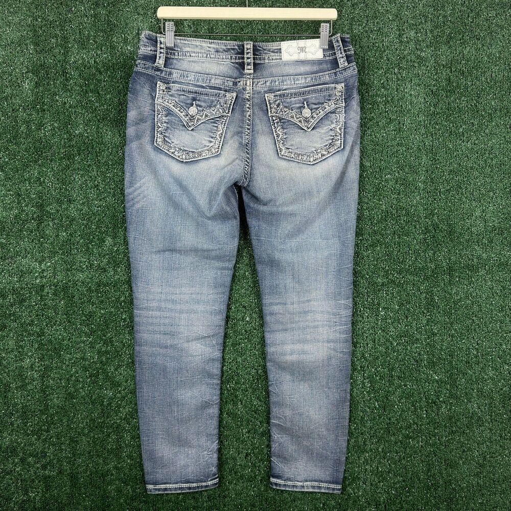 Miss Me Women's Ankle Skinny Jeans Size 32x26 Embellished Stretch Flap Pockets